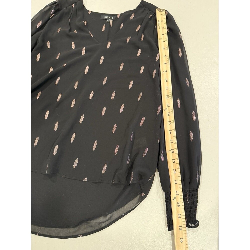 1.State Tunic Blouse Women Medium Black Workwear Lightweight Sheer Career Travel - Picture 6 of 6